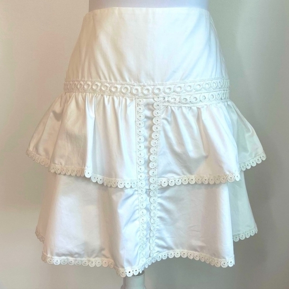 Kasia by Anthropology White Cotton Tiered Ruffled Mini Skirt, Small - Picture 7 of 7